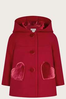 Красное бархатное пальто с карманом в форме сердечка Monsoon, красный