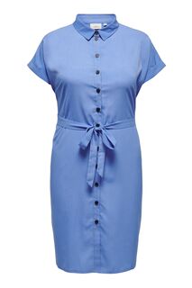 Платье-рубашка с завязкой на талии ONLY Curve, синий