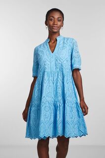 Многослойное платье с английской вышивкой и короткими рукавами Y.A.S, синий