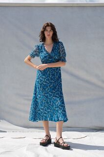 Платье-луг с V-образным вырезом и мелким принтом Great Plains, синий