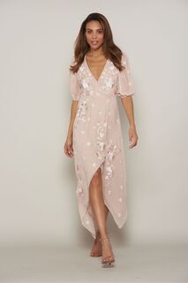 Платье рюшами и розовой растительной вышивкой Frock and Frill, розовый
