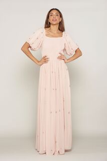 Розовое платье макси с пышными рукавами декором и лифом со сборками Frock And Frill P Frock and Frill, розовый