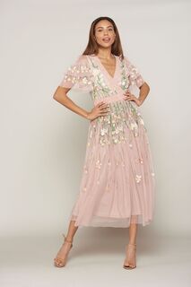 Розовое платье миди с вышивкой Frock And Frill Frock and Frill, розовый