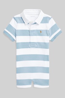 Детский комбинезон в сине-белую полоску от Polo с логотипом Polo Ralph Lauren, синий