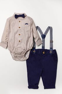Синий детский комплект боди рубашка галстук-бабочка брюки и подтяжки комплект из 3 предметов Little Gent, синий