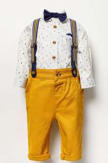 Коричневый детский комплект боди рубашка галстук-бабочка брюки и подтяжки состоящий из 3 предметов Little Gent, коричневый