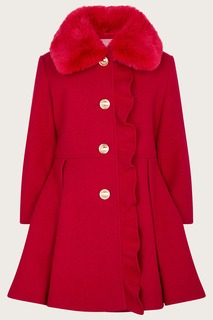 Красное элегантное пальто с рюшами Monsoon, красный