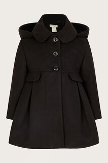 Черное пальто с капюшоном и воротником Monsoon, черный