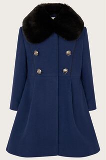 Синее пальто в стиле милитари с отделкой из искусственного меха Monsoon, синий