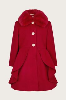 Красное элегантное пальто с расклешенным низом и рюшами Monsoon, красный