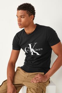 Черная тонкая футболка с логотипом Calvin Klein, черный