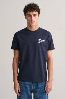 Маленькая серая меланжевая футболка с рисунком GANT, синий