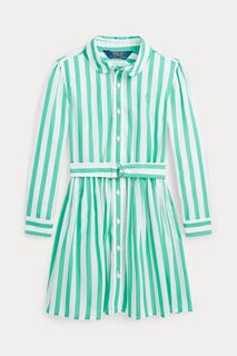 Зеленое девичье платье-рубашка Polo Ralph Lauren, зеленый
