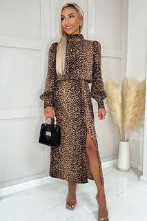 Платье миди натурального цвета Animal с длинными рукавами и высоким вырезом AX Paris
