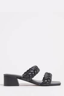 Черные плетеные босоножки на низком каблуке для очень широкой стопы Simply Be, черный