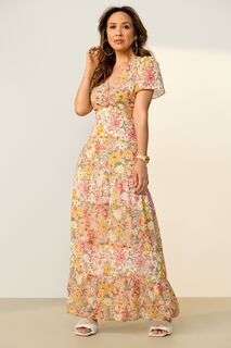 Платье-макси с цветочным узором и декоративным вырезом Myleene Klass