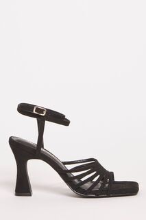 Черные босоножки на высоком каблуке с завязками на щиколотке для широкой стопы Simply Be, черный