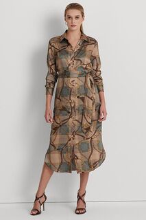 Платье-рубашка в клетку Shadny с принтом Светло-коричневая коричневая цепочка Lauren Ralph Lauren