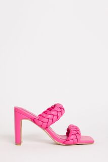 Розовые плетеные широкие босоножки на высоком каблуке Simply Be, розовый