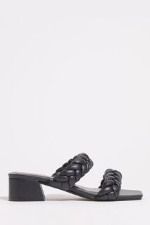 Черные плетеные босоножки на невысоком каблуке для широкой стопы Simply Be, черный