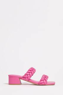 Розовые плетеные босоножки на невысоком каблуке для широкой стопы Simply Be, розовый