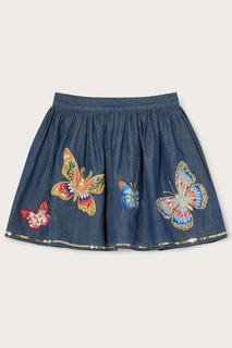 Синяя юбка из батиста с принтом бабочки Monsoon, синий
