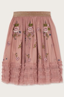 Розовая юбка миди с вышивкой Monsoon, розовый