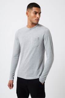 Светло-серая футболка с длинными рукавами и карманом French Connection, серый