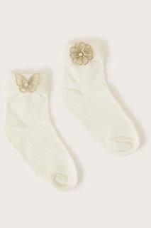 Комплект из 2 пар белых носков с мотивом бабочки и цветка Monsoon, белый