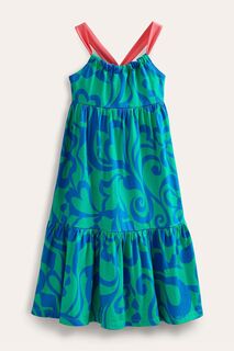 Каскадное платье из принтованного трикотажа Boden, зеленый