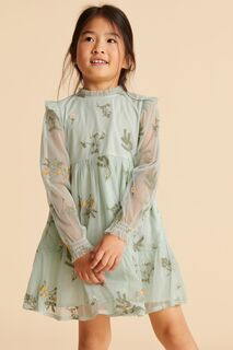 Зеленое вечернее платье с сеткой и вышивкой Laura Ashley, зеленый