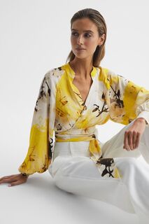 Блуза Odette укороченного кроя с цветочным принтом Reiss, желтый