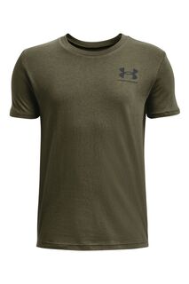 Молодёжная футболка спортивного стиля для мальчиков с логотипом на левой груди Under Armour, зеленый