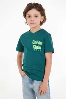 Детская футболка с небольшим логотипом Calvin Klein, зеленый