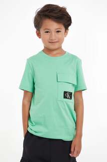 Синяя футболка для мальчика с нашивкой и карманом Calvin Klein Jeans, зеленый