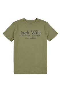 Футболка цвета хаки с надписью Jack Wills, зеленый