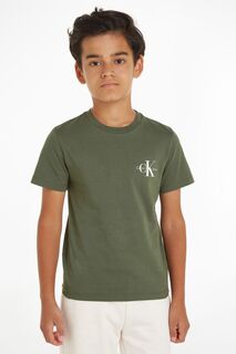 Зеленая детская футболка с монограммой Calvin Klein, зеленый
