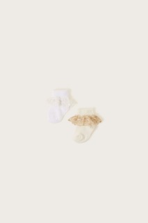 Двойной комплект белых детских носков с кружевной отделкой Monsoon, белый