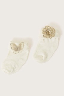 Комплект из 2 пар детских носков с мотивом бабочки и цветка Monsoon, белый