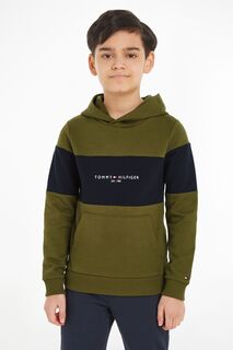 Зеленая детская худи Essential Color Block Tommy Hilfiger, зеленый