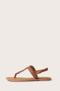 Коричневые кожаные сандалии с перекрученным ремешком между пальцами Monsoon, коричневый