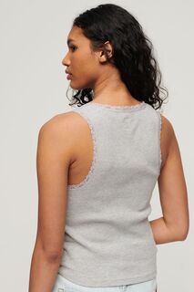Блузка без рукавов из органического хлопка с отделкой из винтажного кружева Superdry, серый