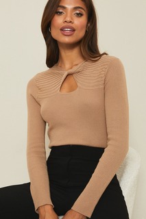 Вязаный свитер с декоративным вырезом и подворотом спереди Lipsy