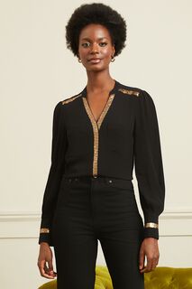 Блузка с длинными рукавами и V-образным вырезом украшенная пайетками Love &amp; Roses, черный