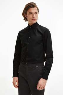 Черная рубашка Popinn облегающего кроя и эластичная Calvin Klein, черный