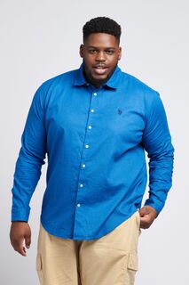 Свободная рубашка с длинными рукавами из смесового льна U.S. Polo Assn, синий