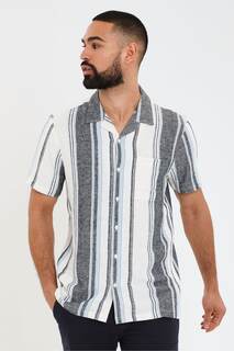 Роскошная рубашка из смесового льна с кубинским воротником и короткими рукавами Threadbare, синий