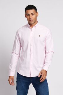 Розовая мужская рубашка-оксфорд с персиковым мотивом U.S. Polo Assn, розовый