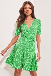 Расклешенное мини-платье из джерси с узлом спереди Lipsy, зеленый