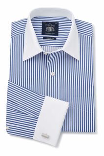 Синяя полосатая рубашка Savile Row Co классического кроя с двойными манжетами Savile Row Company, синий